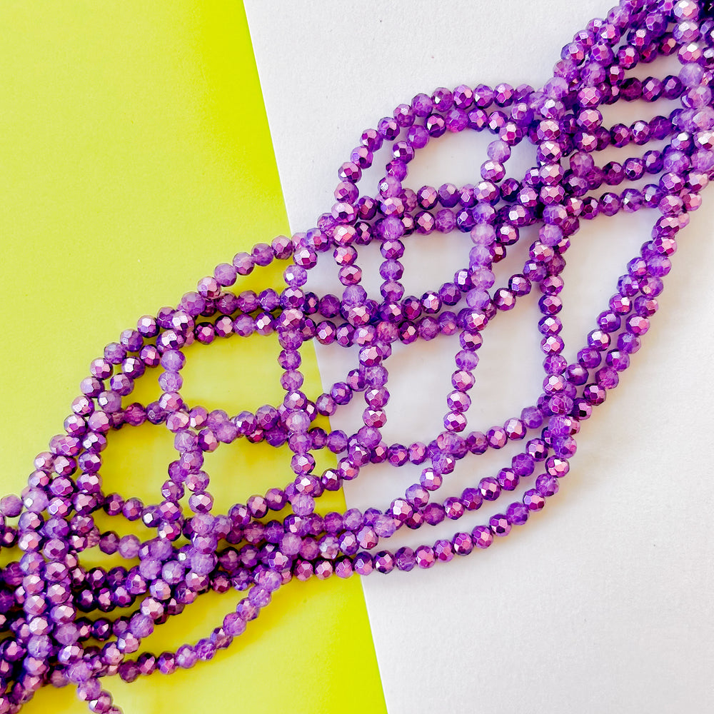 4mm Mirrored Purple Disco Crystal Rondelle Strand