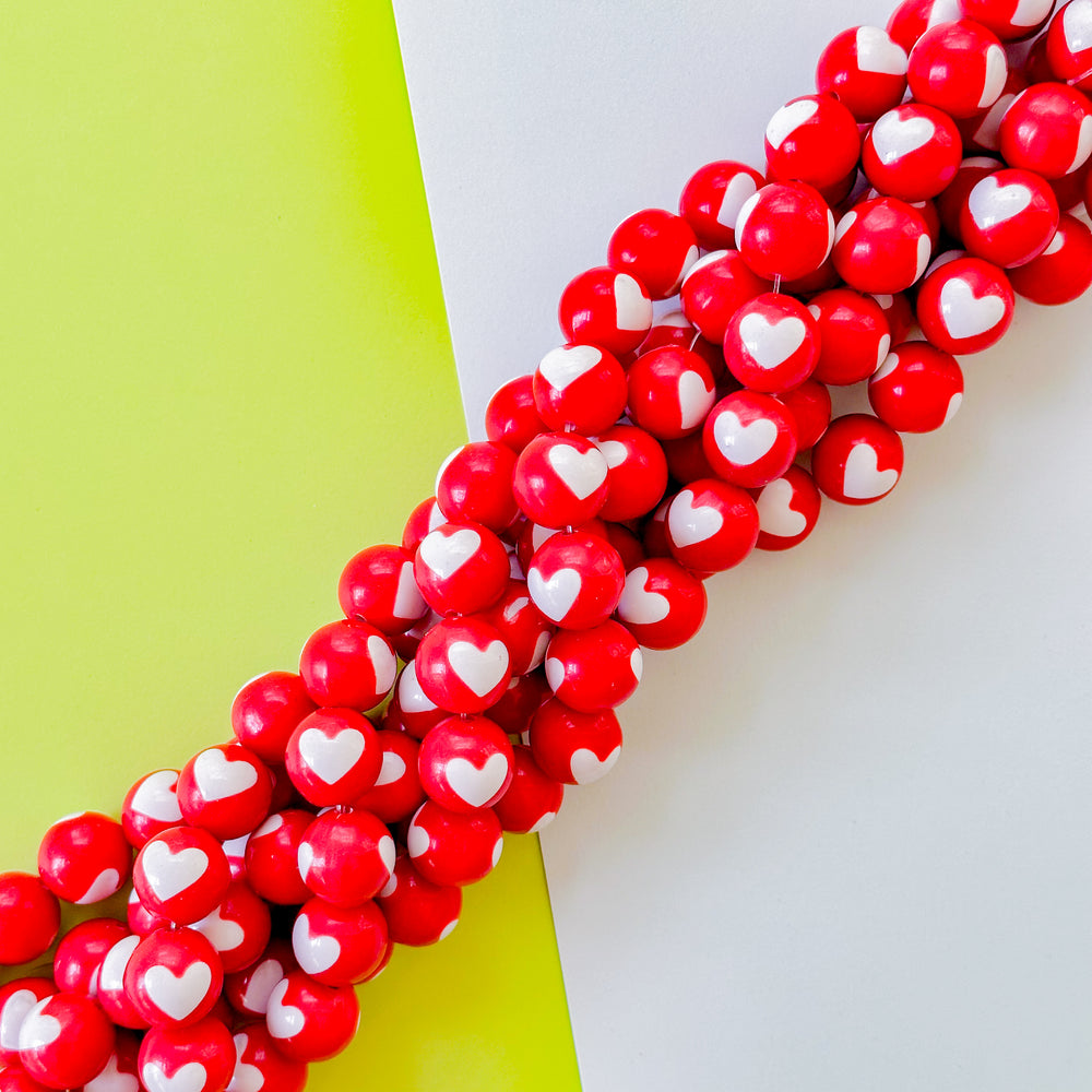 15mm Red Resin Love Bead Strand