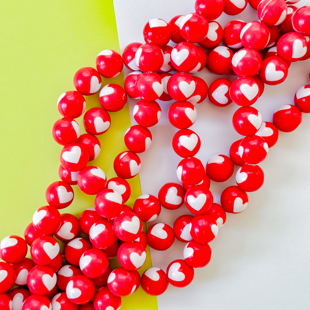 15mm Red Resin Love Bead Strand