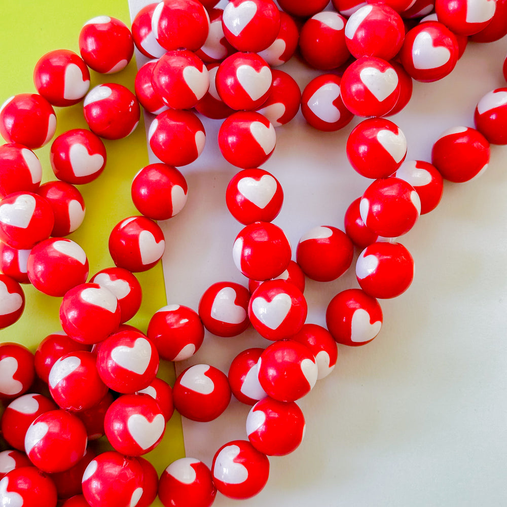 15mm Red Resin Love Bead Strand