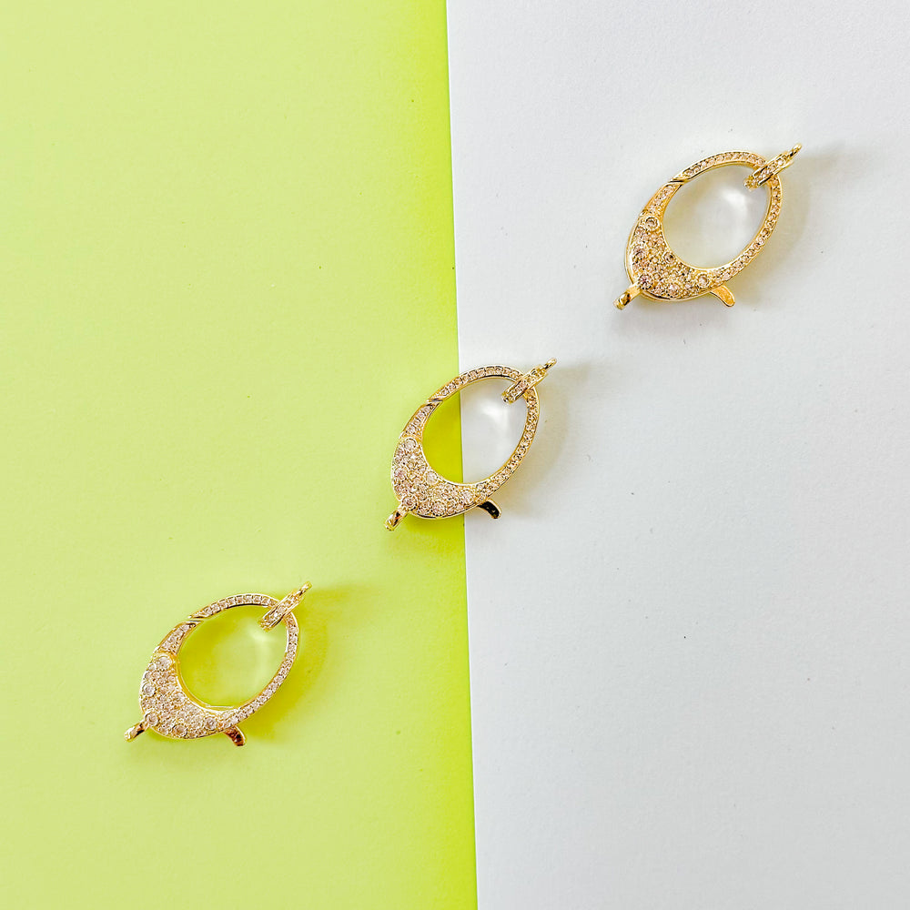 30mm Fancy Gold Plated Pave Lobster Claw Clasp with Ring
