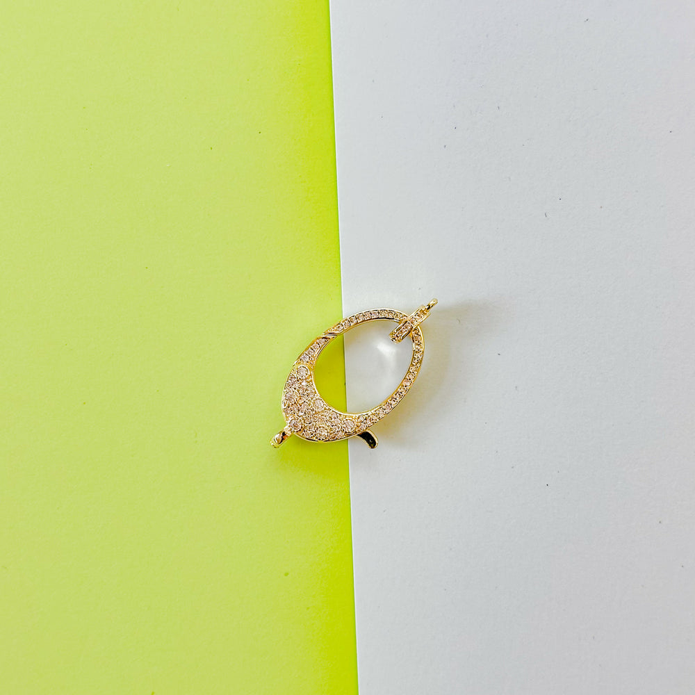 30mm Fancy Gold Plated Pave Lobster Claw Clasp with Ring