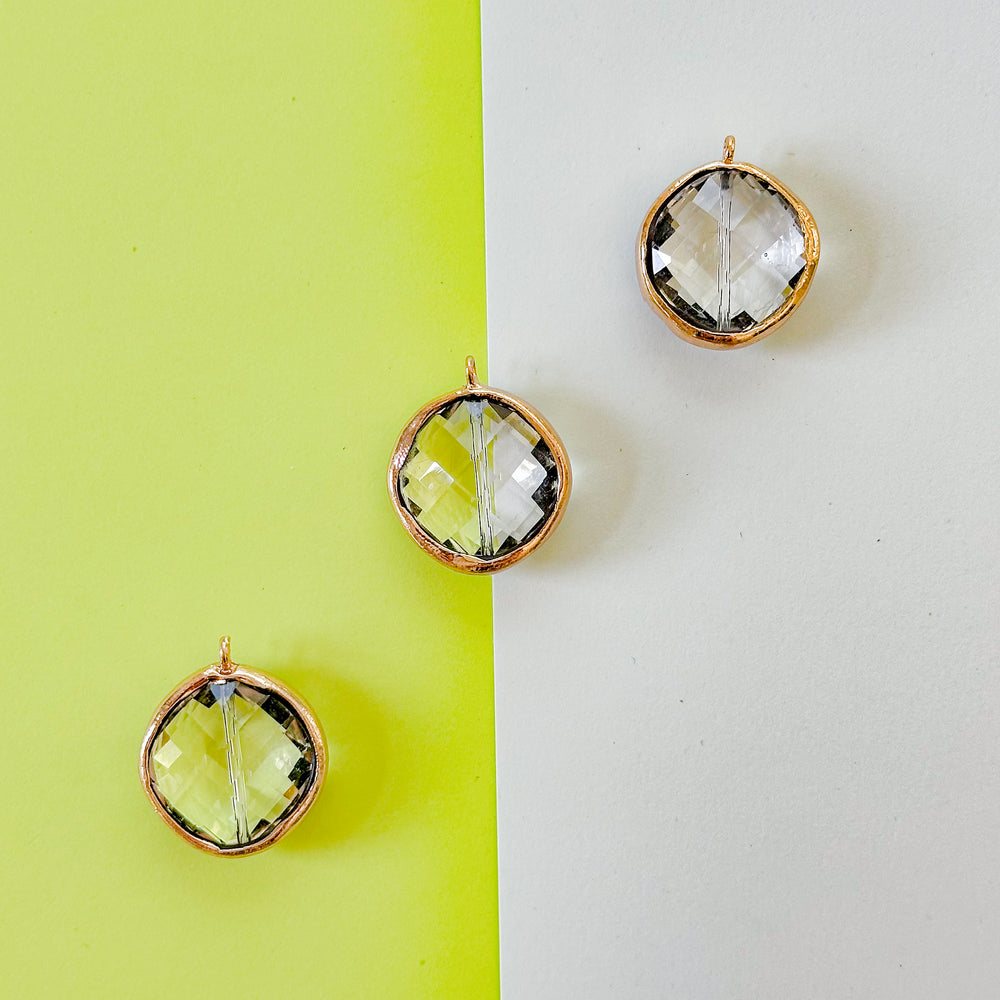 25mm Crystal Coin Gold Bezel Charm