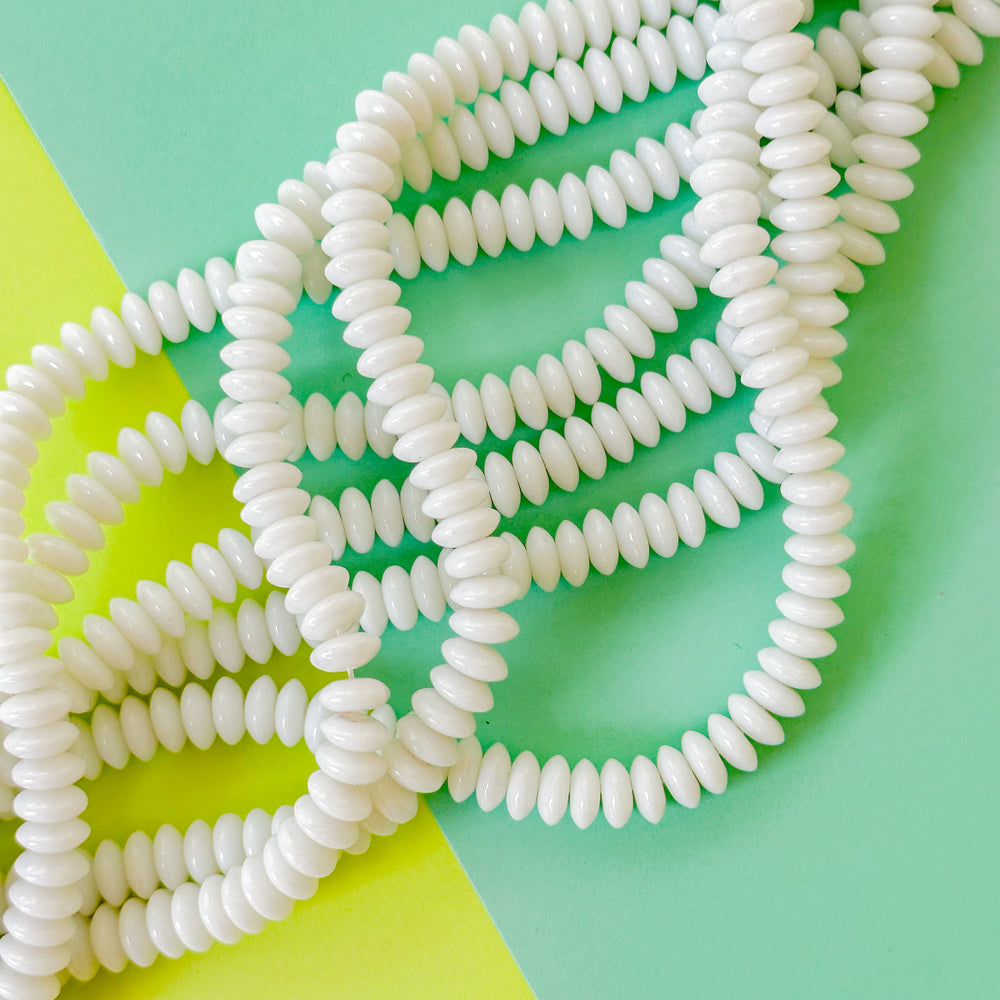 8mm Bright White Glass Disc Saucer Strand