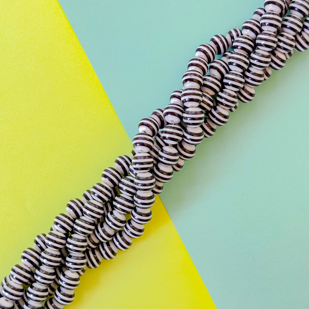 12mm Black and White Stripe Resin Round Strand
