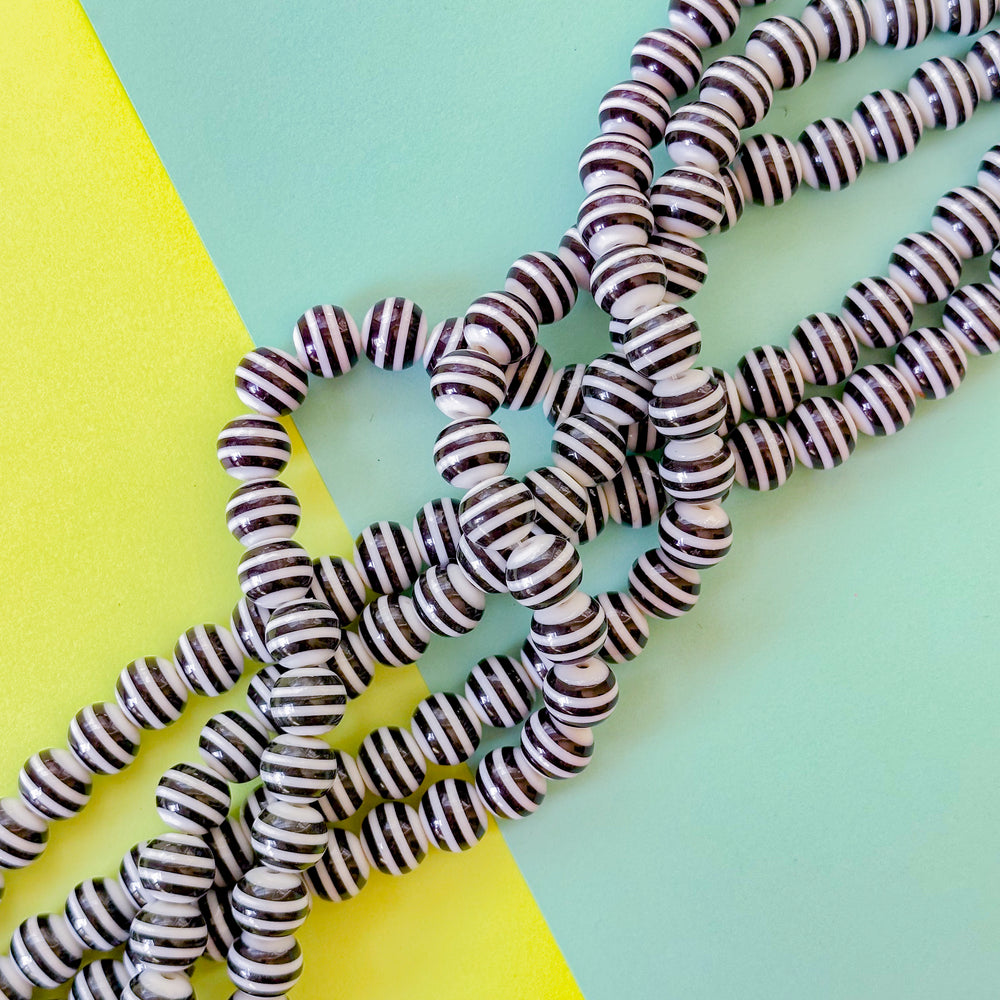 12mm Black and White Stripe Resin Round Strand