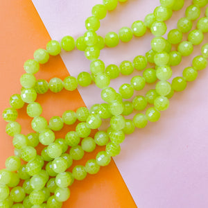 10mm Chartreuse Green Coated Faceted Crystal Round Strand