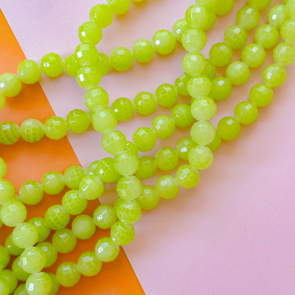 10mm Chartreuse Green Coated Faceted Crystal Round Strand