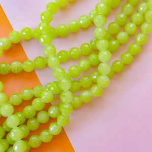 10mm Chartreuse Green Coated Faceted Crystal Round Strand