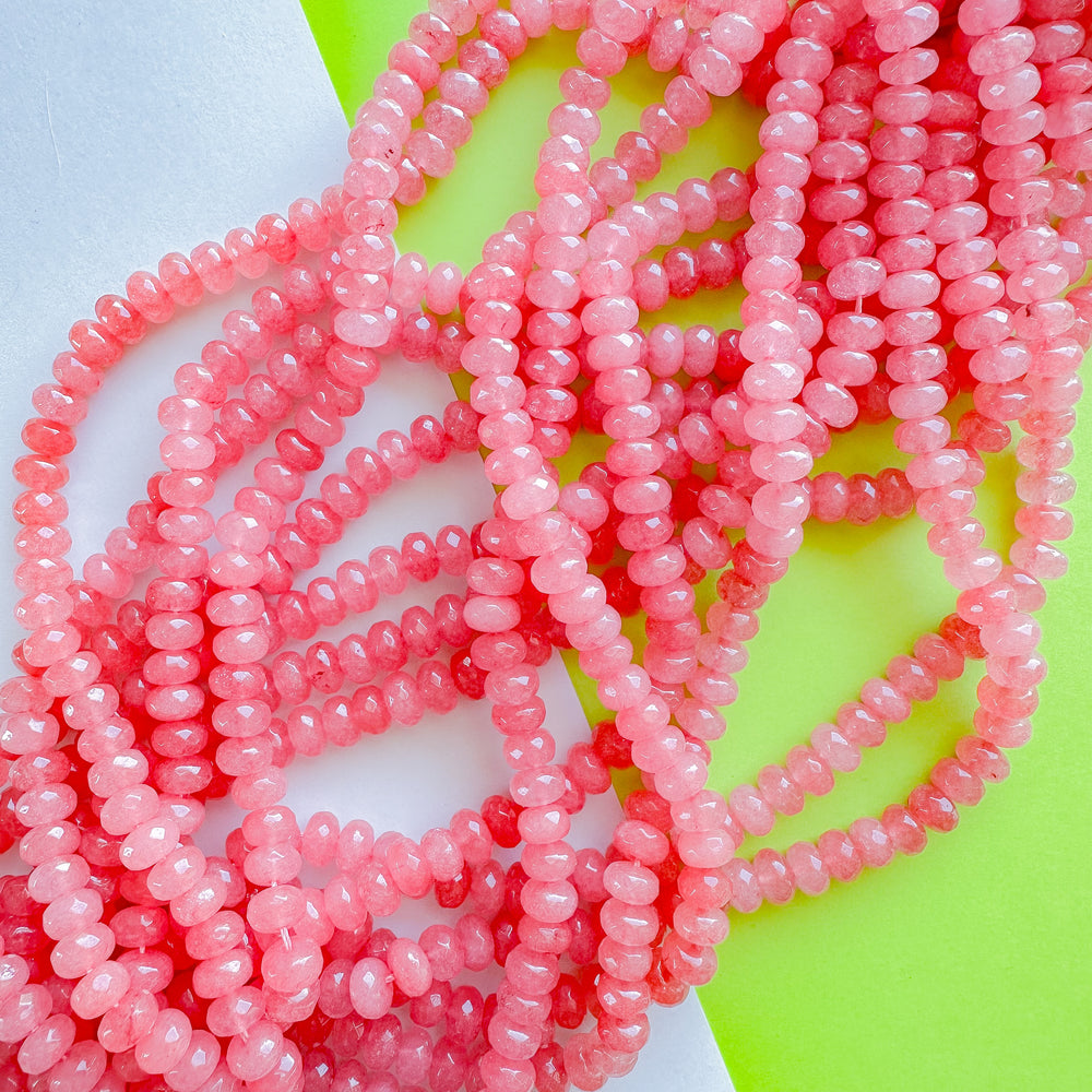 8mm Watermelon Pink Dyed Jade Faceted Rondelle Strand