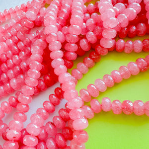 8mm Watermelon Pink Dyed Jade Faceted Rondelle Strand