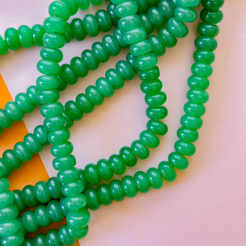 10mm Leafy Green Smooth Dyed Jade Rondelle Strand