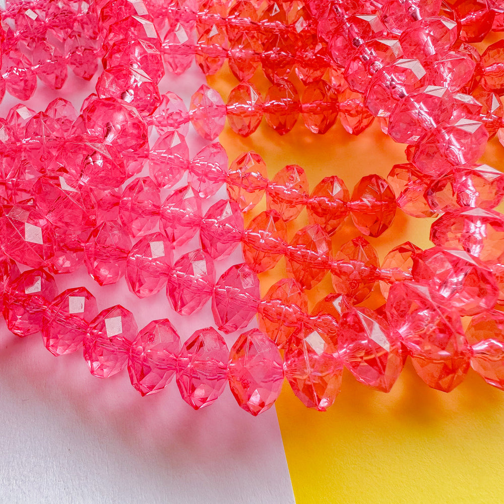 12mm Bright Pink Resin Faceted Rondelle Strand