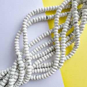 8mm White Howlite Smooth Rondelle Strand