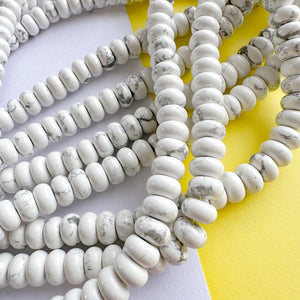 8mm White Howlite Smooth Rondelle Strand