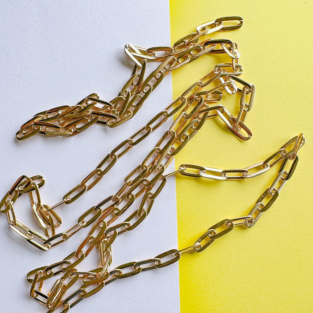 14mm Shiny Gold Flat Paperclip Chain