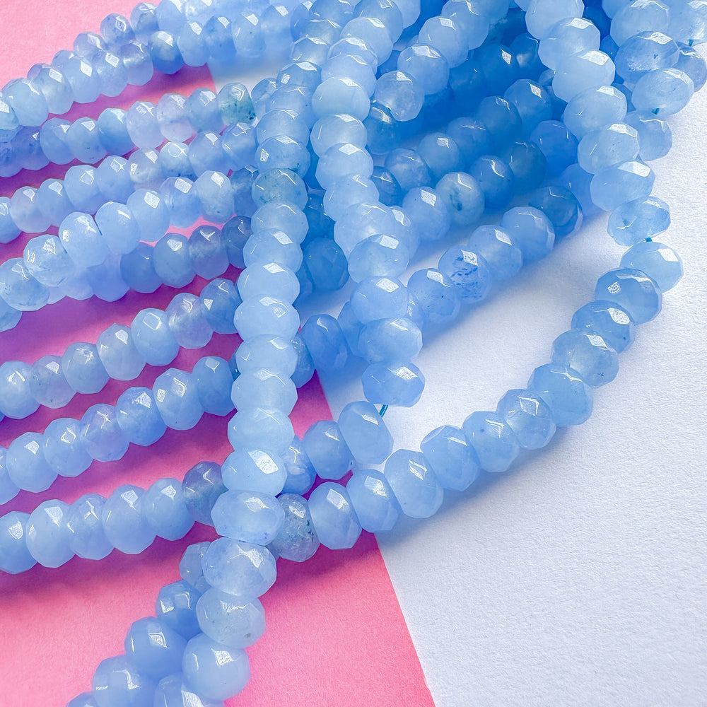 8mm Parisian Blue Faceted Dyed Jade Rondelle Strand