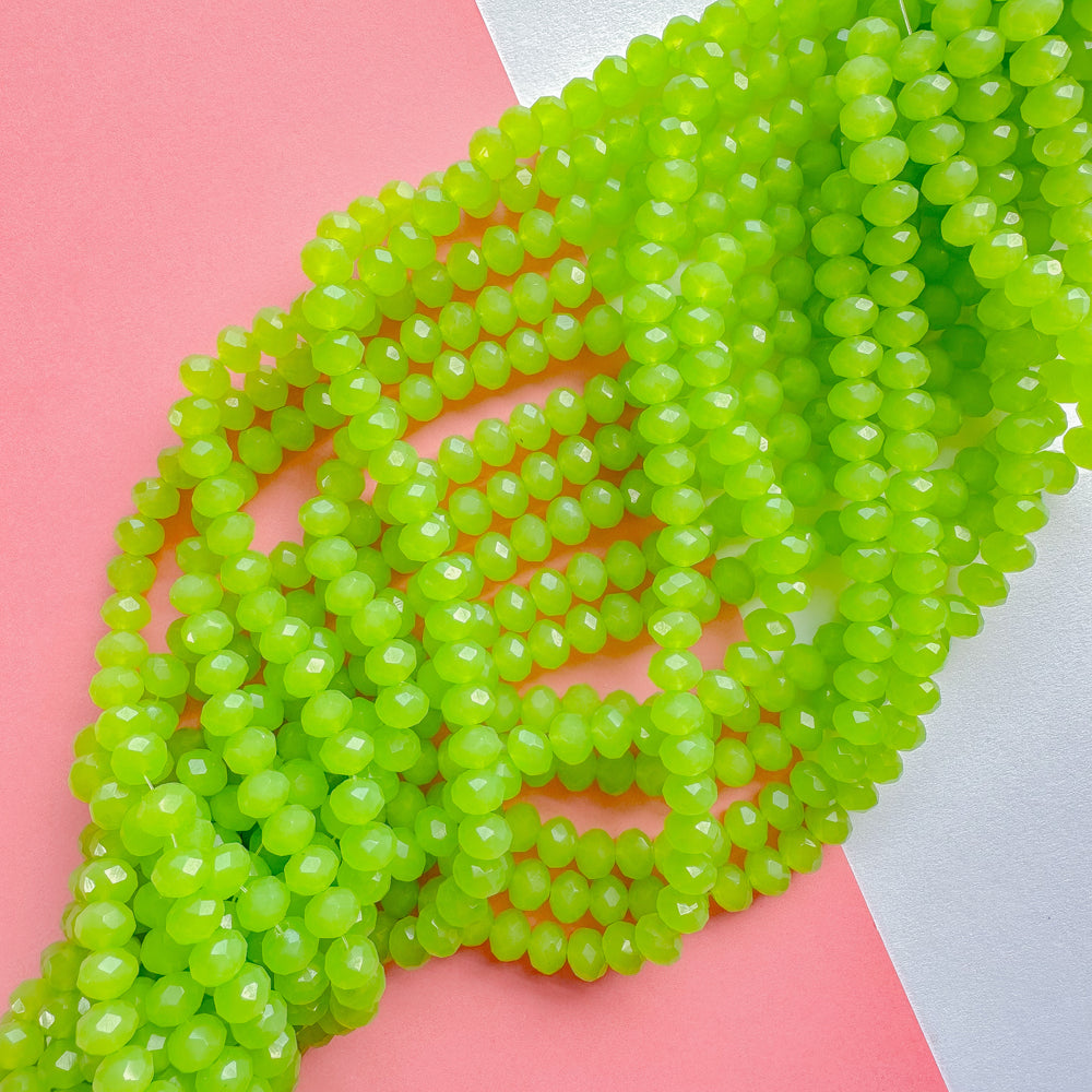 8mm Aloe Green Faceted Crystal Rondelle Strand