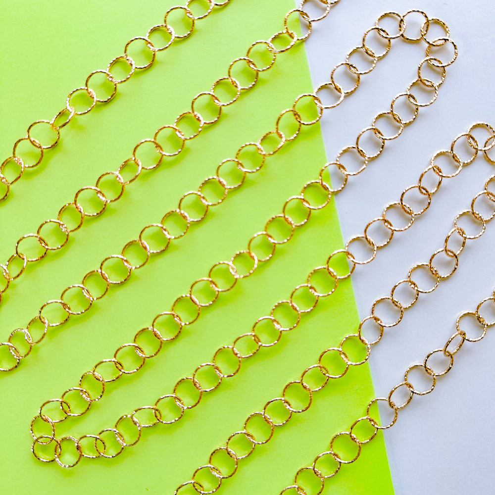 10mm Shiny Plated Gold Round Crinkle Chain