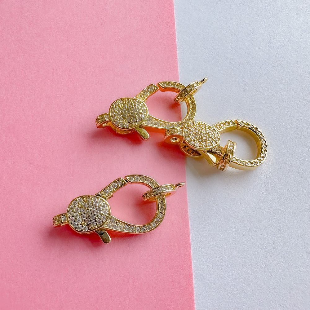 26mm Gold Plated Pave Lobster Claw Clasp with Ring