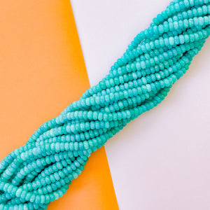 8mm Cyan Smooth Dyed Jade Rondelle Strand