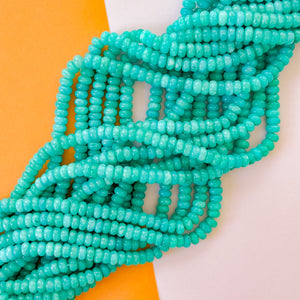 8mm Cyan Smooth Dyed Jade Rondelle Strand