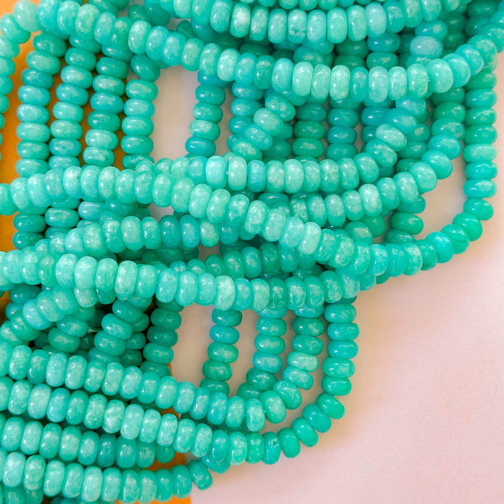 8mm Cyan Smooth Dyed Jade Rondelle Strand