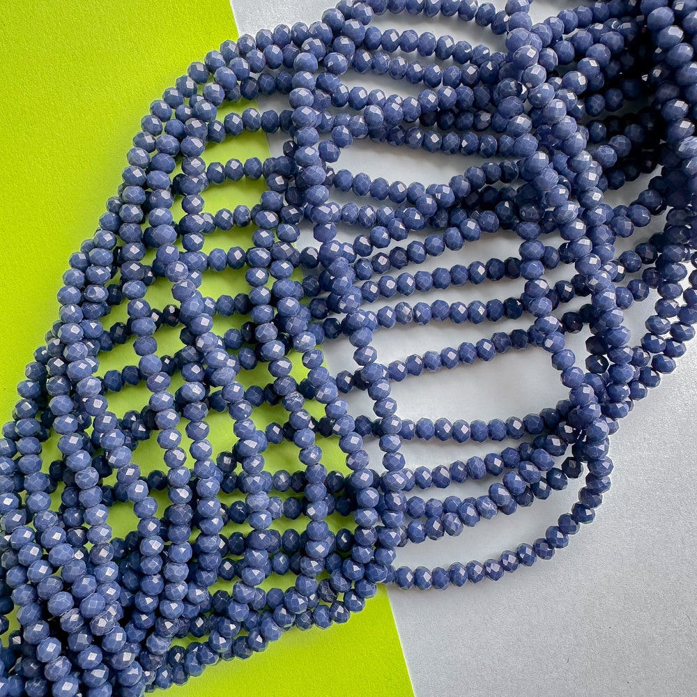 4mm Opaque Navy Faceted Crystal Rondelle Strand