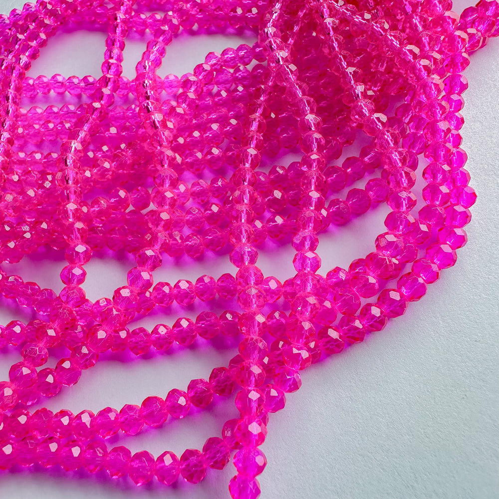4mm Neon Pink Faceted Crystal Rounds Strand