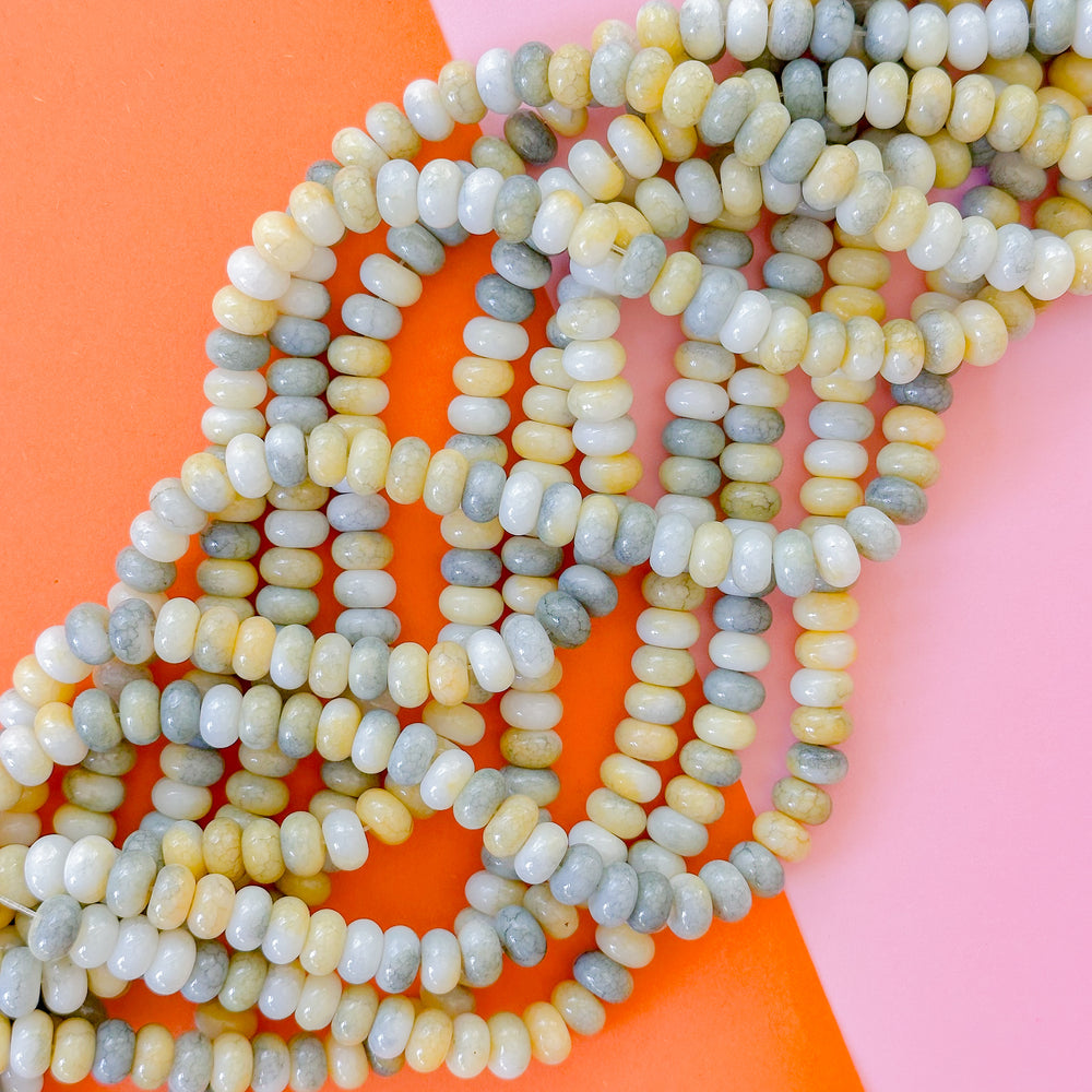 8mm Yellow Blend Smooth Dyed Jade Rondelle Strand