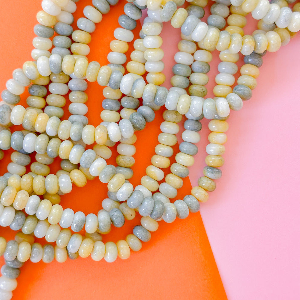 8mm Yellow Blend Smooth Dyed Jade Rondelle Strand
