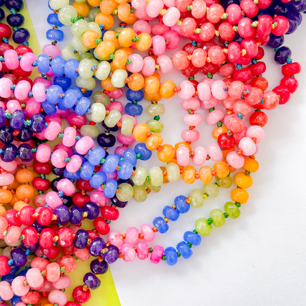 8mm Rainbow Faceted Rondelle Knotted Strand - Fresco Tone