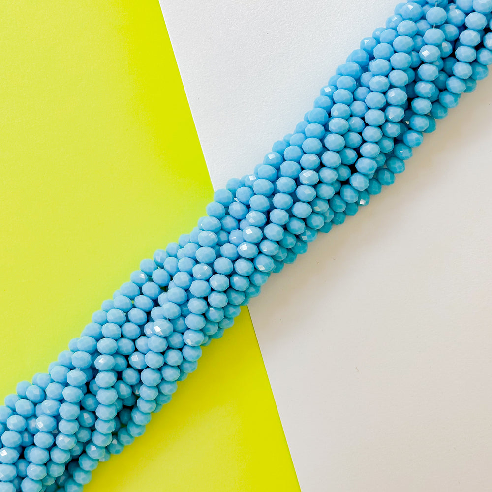 8mm Opaque Turquoise Blue Faceted Crystal Strand