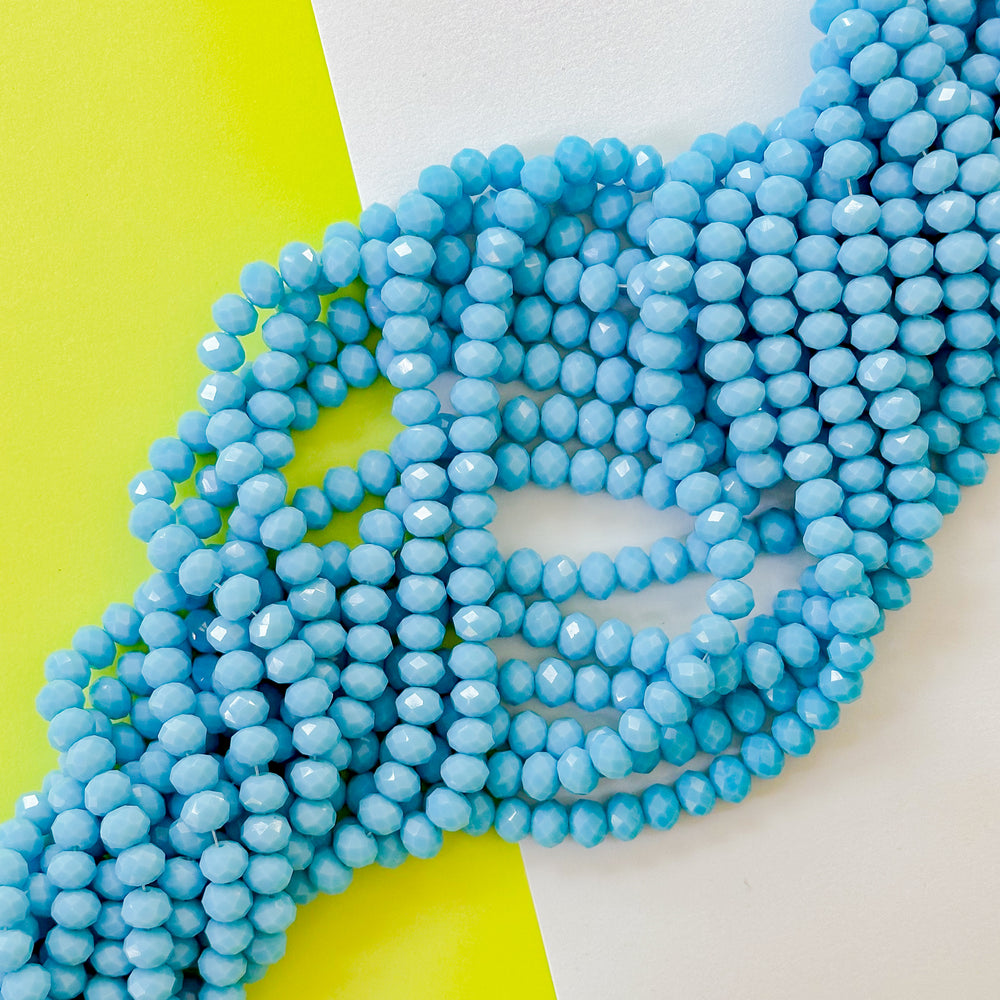 8mm Opaque Turquoise Blue Faceted Crystal Strand