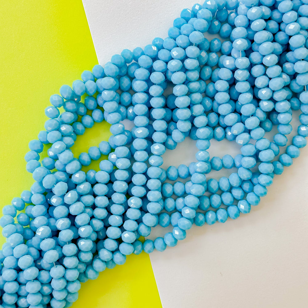 8mm Opaque Turquoise Blue Faceted Crystal Strand