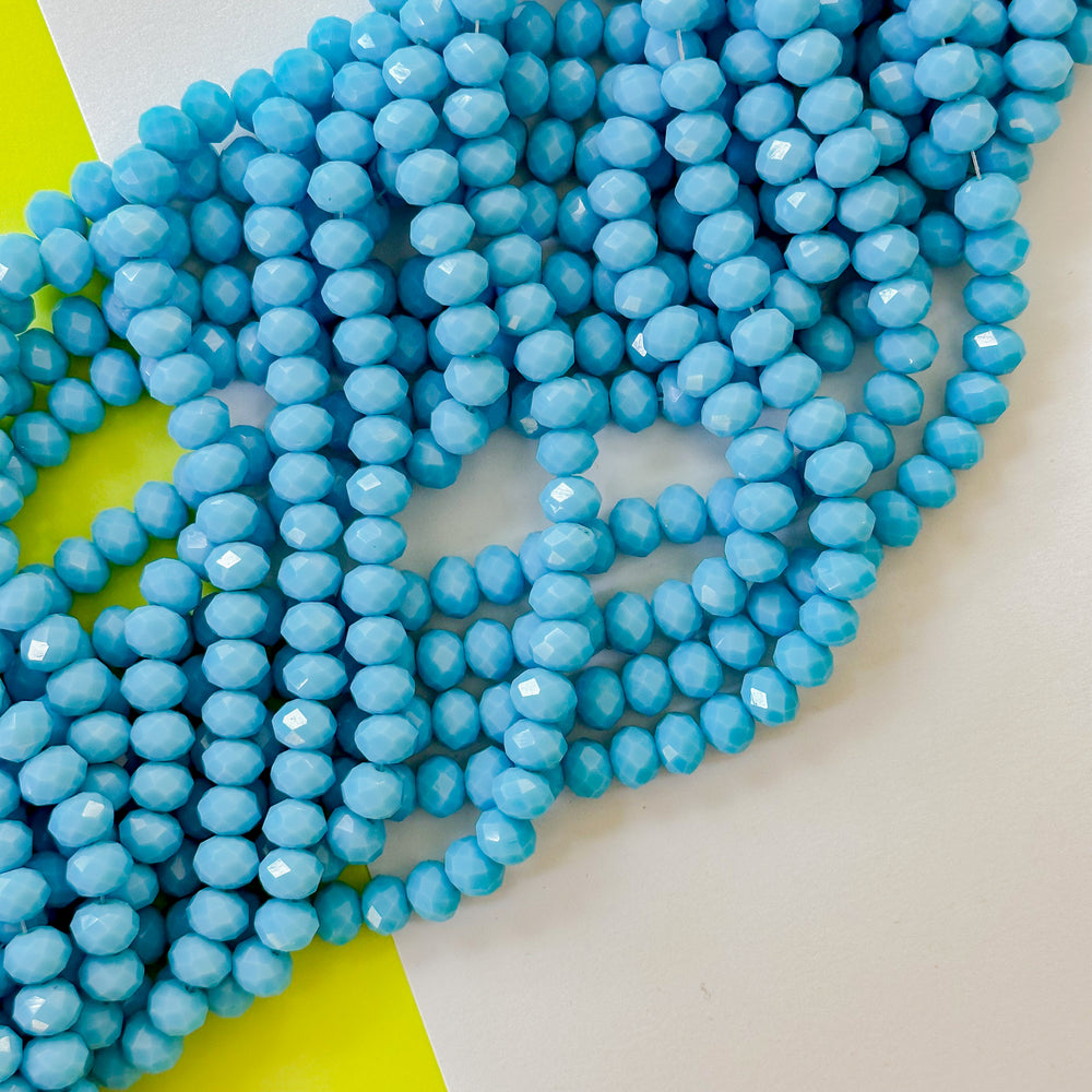 8mm Opaque Turquoise Blue Faceted Crystal Strand