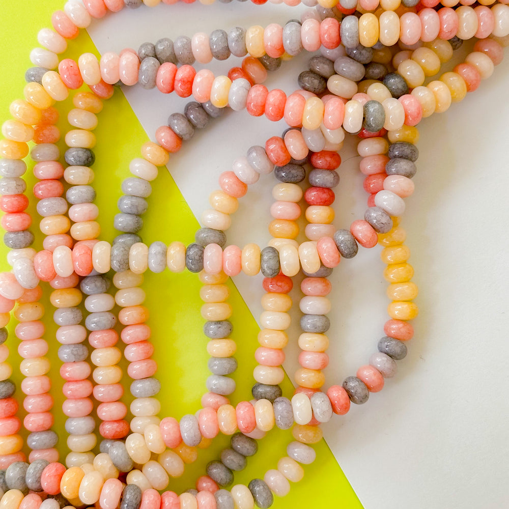 8mm Peach Fizz Smooth Dyed Jade Rondelle Strand