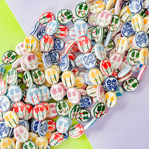 15mm Hand Painted Porcelain Tulip Flat Oval Strand