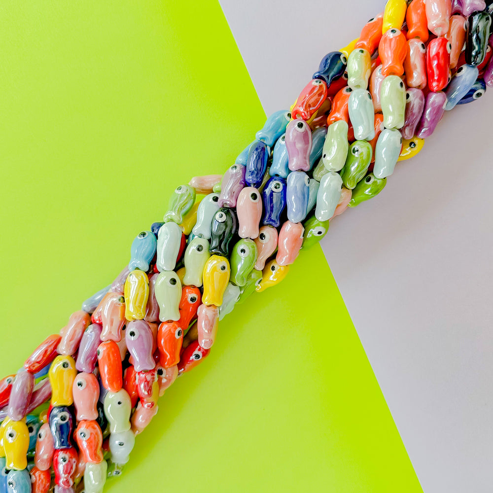 10mm Hand Painted Porcelain Rainbow Fish Strand