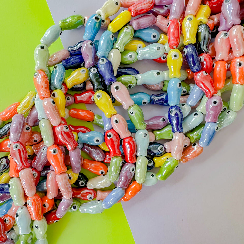 10mm Hand Painted Porcelain Rainbow Fish Strand