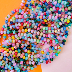 8mm Rainbow Faceted Rondelle Knotted Strand - Confetti Blend