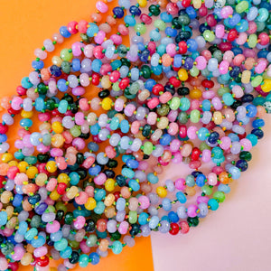 8mm Rainbow Faceted Rondelle Knotted Strand - Confetti Blend