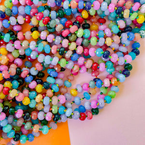 8mm Rainbow Faceted Rondelle Knotted Strand - Confetti Blend