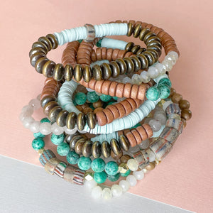 Boho Chic Glass Bead & Knotted Leather Bracelet Kit (Turquoise & Coppe –