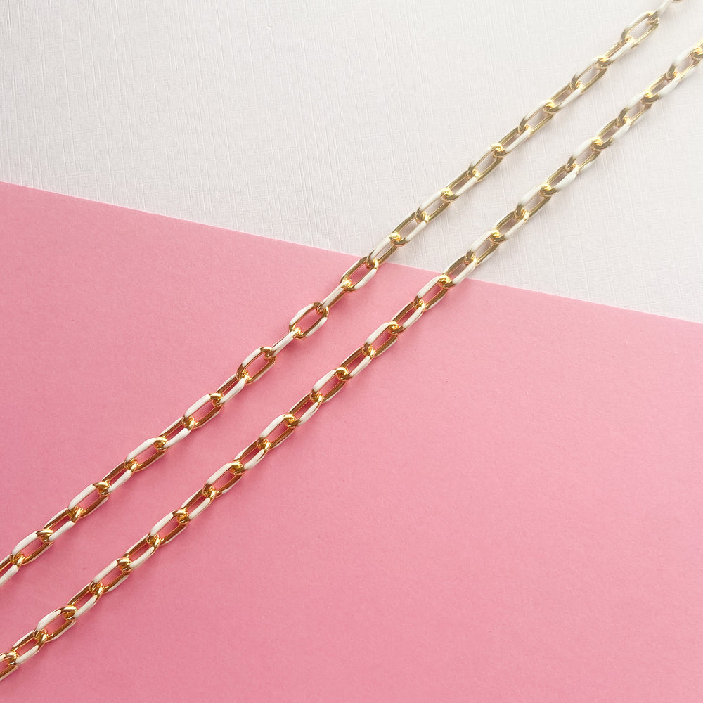 12mm White Oval Paperclip Gold Chain