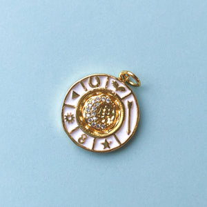 18mm Cream Enamel Gold Pave Lucky Charm
