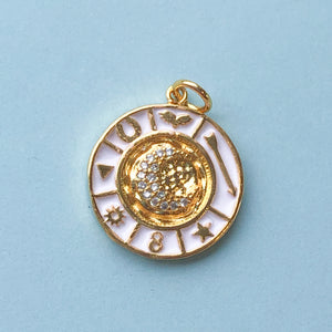 18mm Cream Enamel Gold Pave Lucky Charm