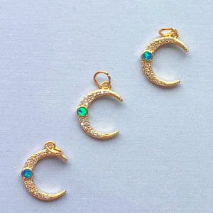 
                
                    Load image into Gallery viewer, 16mm Opal and Pave Gold Crescent Moon Charm
                
            