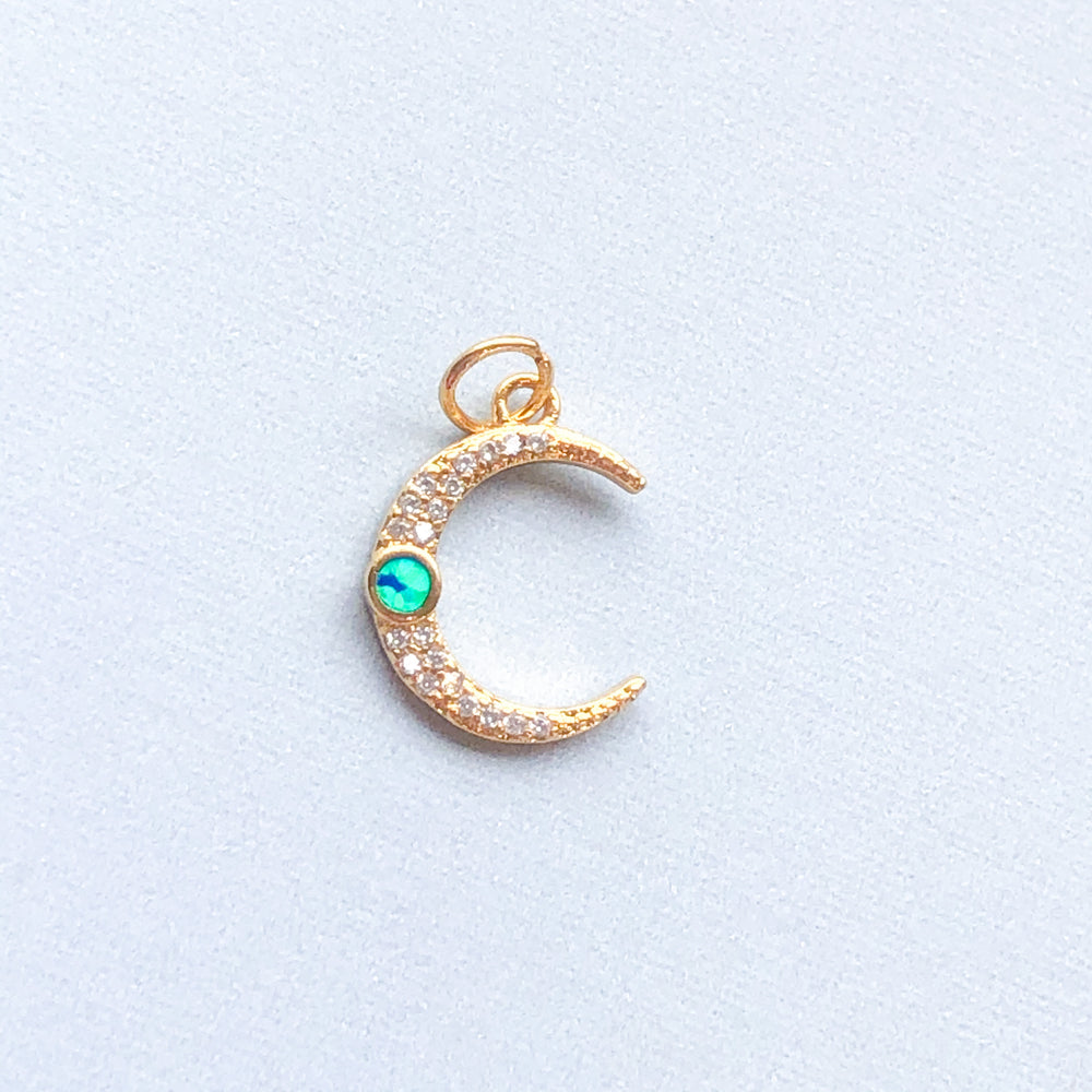 
                
                    Load image into Gallery viewer, 16mm Opal and Pave Gold Crescent Moon Charm
                
            