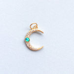 16mm Opal and Pave Gold Crescent Moon Charm